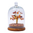 Carnelian Bonsai Wishing Tree with Crystal Dome on Wood Base - 4-5" (Entire Piece) - Chips Gold Wire