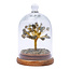 Labradorite Bonsai Wishing Tree with Crystal Dome on Wood Base - 4-5" (Entire Piece) - Chips Gold Wire