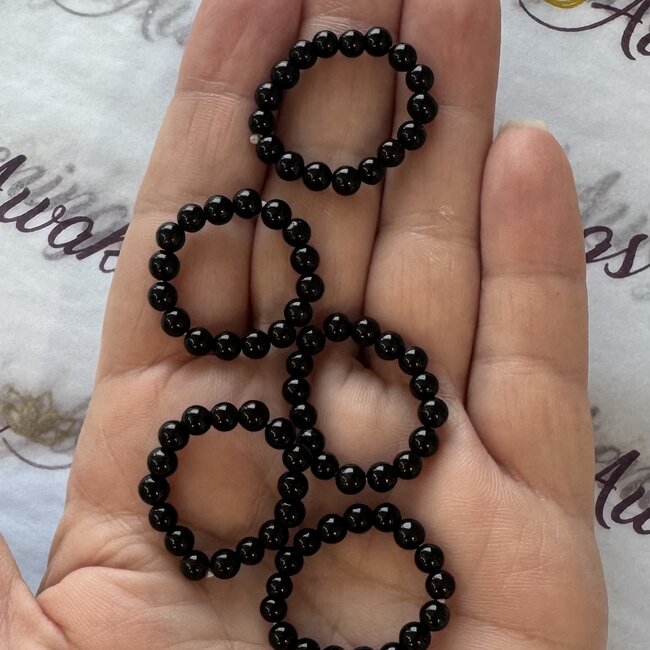 Black Obsidian Rings - Adjustable Beaded Stretch Gemstone