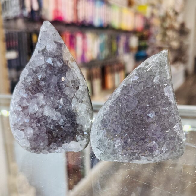 Agatized (Fossil) Amethyst Druzy Polished Free Forms Freeforms - Flames 3 - 4"