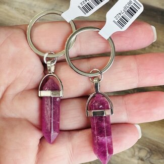 Dyed Pink Agate Point Keychains - Hexagon
