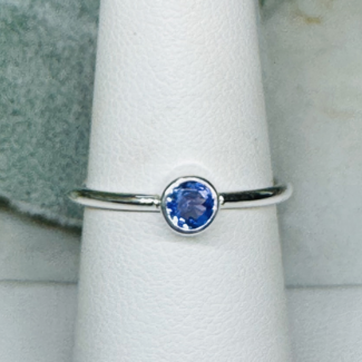 Tanzanite Rings - Size 4 Round Faceted Bezel Set - Sterling Silver