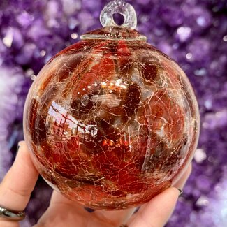 Red, Tan and Brown Mosaic Specula Spirit Friendship Gazing Watch Wizard Kugel Witch Balls - Small 4"x 4"