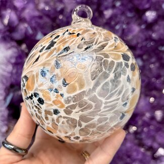 White, Tan and Black Marbled Mosaic Specula Spirit Friendship Gazing Watch Wizard Kugel Witch Balls - Small 4"x 4"