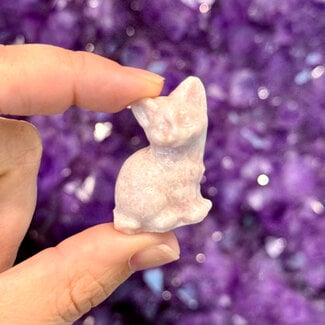 Pink Opal Sitting Cats Kitten Kitty - Small 1" Animal Carving Figurine