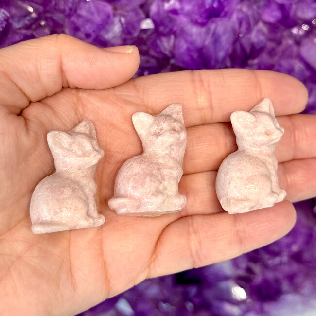 Pink Opal Sitting Cats Kitten Kitty - Small 1" Animal Carving Figurine