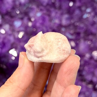 Pink Opal Sleeping Kitten Kitty Cats - Small 1.5" Animal Carving Figurine