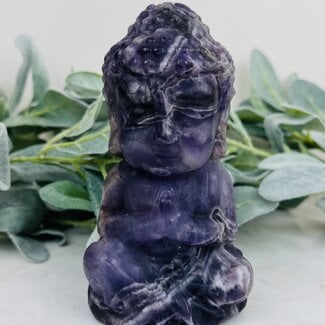 Chevron (Dream) Amethyst Buddha Praying - Large Statue Figurine