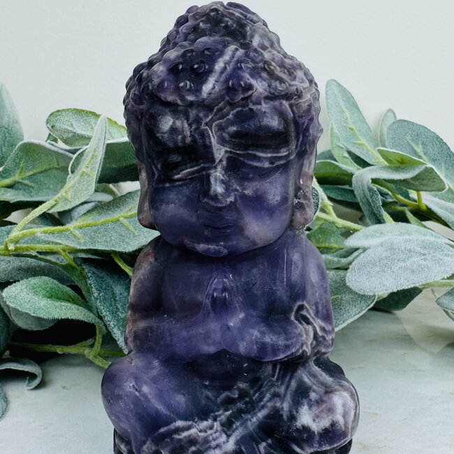 Chevron (Dream) Amethyst Buddha Praying - Large Statue Figurine