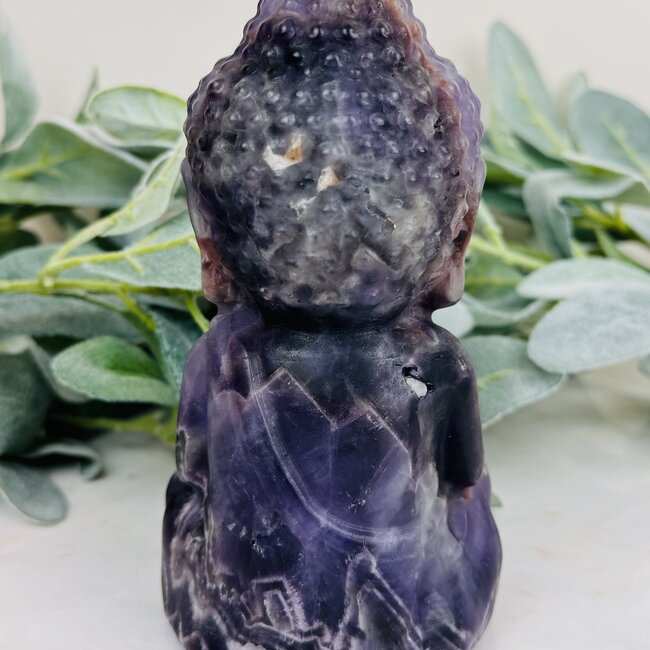 Chevron (Dream) Amethyst Buddha Praying - Large Statue Figurine