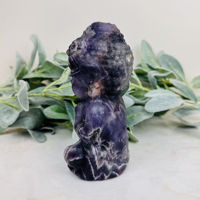Chevron (Dream) Amethyst Buddha Praying - Large Statue Figurine