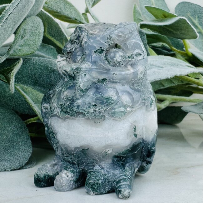 Moss Agate Owls - Large 3"