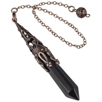 Black Obsidian Pendulums - Faceted Point Antique Bronze Boho Vintage