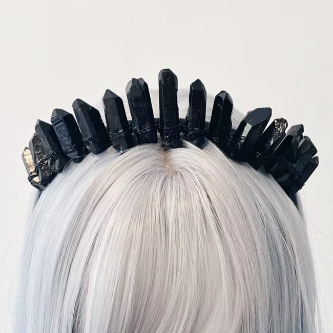 Black Obsidian Crown Tiara -  Rough Raw Natural Crystal Headband Hair Accessories Goth Wicca