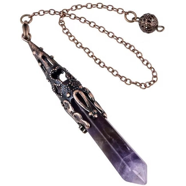 Amethyst Pendulums - Faceted Point (Antique Bronze) Boho Vintage