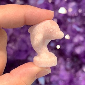 Pink Opal Dolphins - Small 1" Animal Carving Figurine