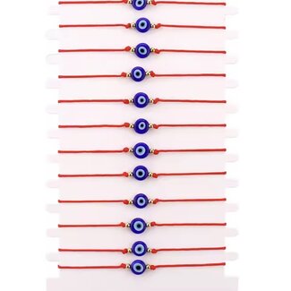Evil Eye Bracelets - Red Simple Adjustable with Gold (Plated) Round Beads - Blue Evil Eye Round -Parachute String Protection