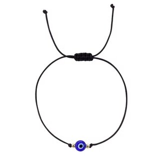 Evil Eye Bracelets - Black Simple Adjustable with Silver(Plated) Round Beads - Blue Evil Eye Round -Parachute String Protection