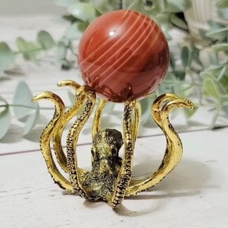 Octopus (Octopuses Octopi Octopodes) Sphere Stand Gold (Plated) - 2 x 2" Animal Carving Figurine