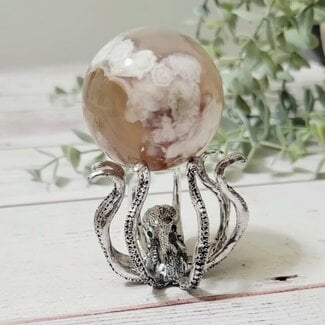 Octopus (Octopuses Octopi Octopodes) Sphere Stand Silver (Plated) - 2 x 2" Ball Stand Base Animal Carving Figurine