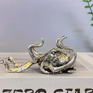 Octopus (Octopuses Octopi Octopodes) Double Sphere Stand Silver (Plated) - 3.5 x 1.5" Ball Stand Base Animal Carving Figurine
