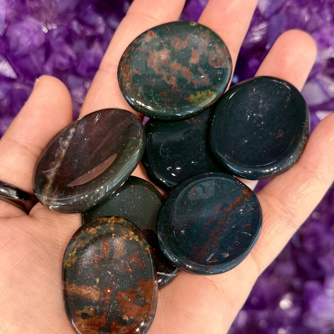 Bloodstone (Seftonite Septonite Setonite Heliotrope) Worry (Thumb Fidget Relaxation Pocket) Stones - Medium Oval