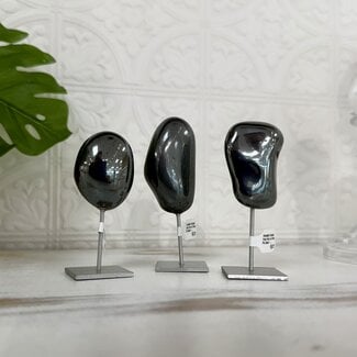 Hematite Tumbled Free Form on Silver Pin Stand - 3.5" Home Decor