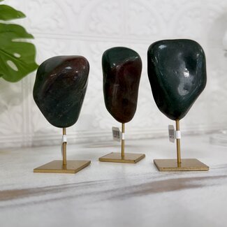 Green Aventurine Tumbled Free Form on Gold Pin Stand - 3.5" Home Decor