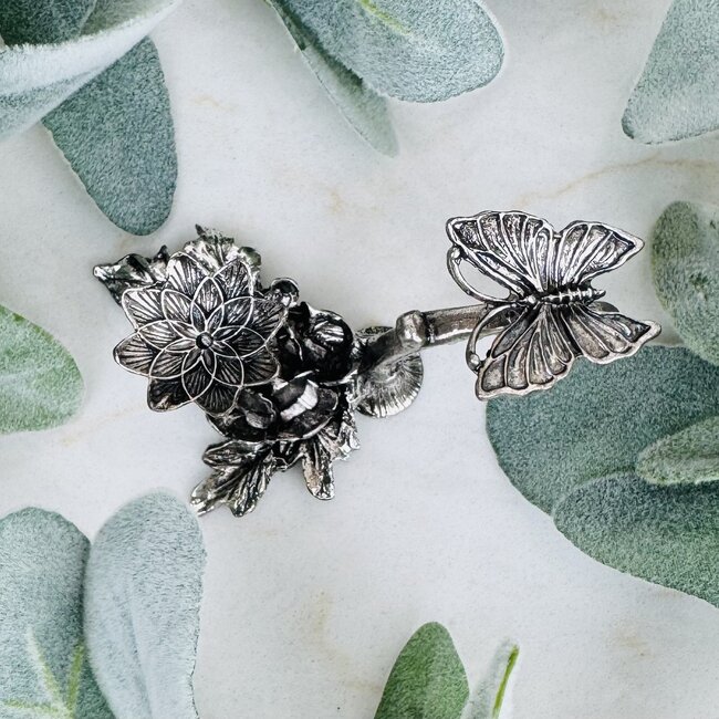 Butterfly Flower Sphere Orb Globe Holder - Silver