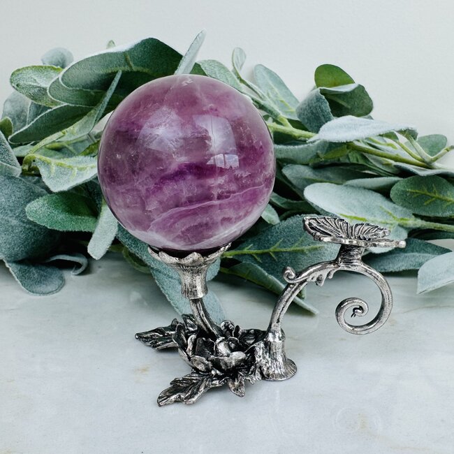Butterfly Flower Sphere Orb Globe Holder - Silver