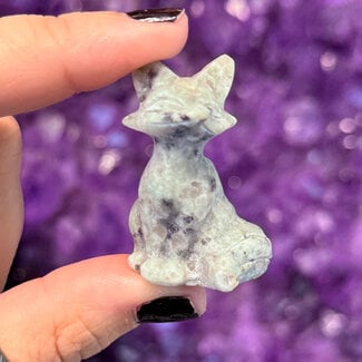 Kiwi Jasper (Amazon River Stone Sesame) Sitting Fox - 1" Small Figurine Animal Carving Statue