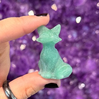 Green Aventurine Sitting Fox - 1" Small Figurine Animal Carving Statue