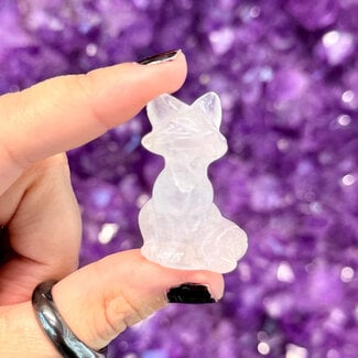 Clear Quartz Sitting Fox - 1" Small Figurine Animal Carving Statue