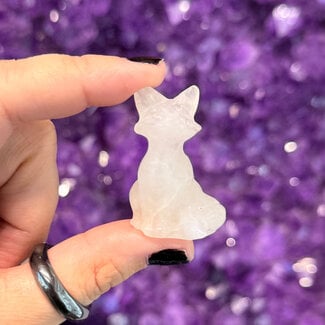 Rose Quartz Sitting Fox - 1" Small Figurine Animal Carving Statue
