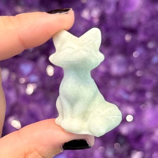 Blue Aragonite Sitting Fox - 1" Small Figurine Animal Carving Statue
