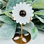 Selenite & Gold Tigers Tiger's Eye Daisy on Gold Pin Stand - 4" Flower Carving