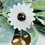 Selenite & Gold Tigers Tiger's Eye Daisy on Gold Pin Stand - 4" Flower Carving