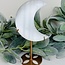 Selenite (Satin Spar Gypsum) Crescent Moon on Gold Stand Pin - 9" Large