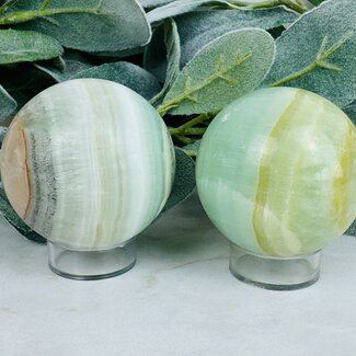 Green Calcite Spheres Orb Globe - 55-60mm