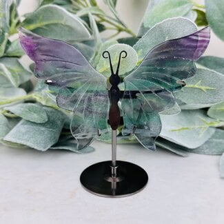 Rainbow Fluorite Butterfly Angel Wings on Dark Silver Pin - 5" Medium Home Decor Butterflies