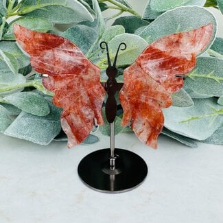 Red Fire (Red Hematoid) Quartz Butterfly Angel Wings on Dark Silver Pin - 5" Medium Home Decor Butterflies