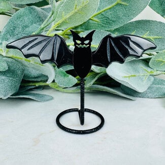 Black Obsidian Bats on Black Stand Pin - 3"x4" Carving Figurine