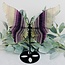Rainbow & Yellow Fluorite Butterfly Angel Wings on Black Stand Pin - 10" Large Animal Carving