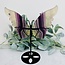 Rainbow & Yellow Fluorite Butterfly Angel Wings on Black Stand Pin - 10" Large Animal Carving