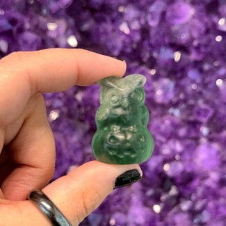 Rainbow Fluorite Owl on Pumpkin - 1" Small Figurine Animal Carving Statue