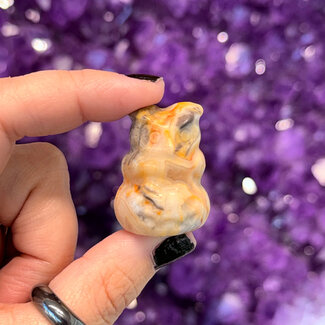 Crazy Lace Agate Owl on Pumpkin - 1" Small Figurine Animal Carving Statue