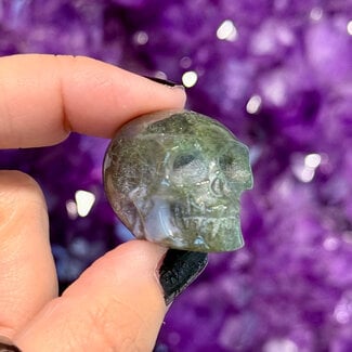 Moss Agate Skull - Small 1.25" Carvings Figurines