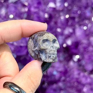 Que Sera (Quesera Blue Opal Llianite Galaxy Rhyolite Liberite Glaucophane) Skull - Small 1.25" Carvings Figurines