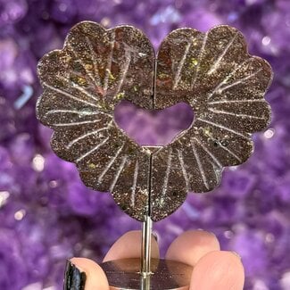 Dragons Blood Jasper Hearts on Silver Pin Stand - 3" Love Wings