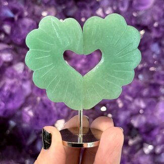 Green Aventurine Hearts on Silver Pin Stand - 3" Love Wings